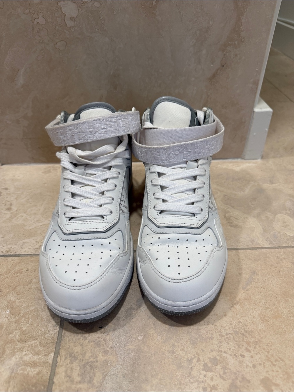Dior Unisex White B27 High-Top Velcro Strap Sneakers